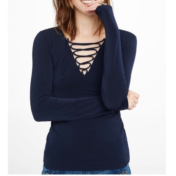 Express Long Sleeve Lace Up Front Top - Picture 1 of 7